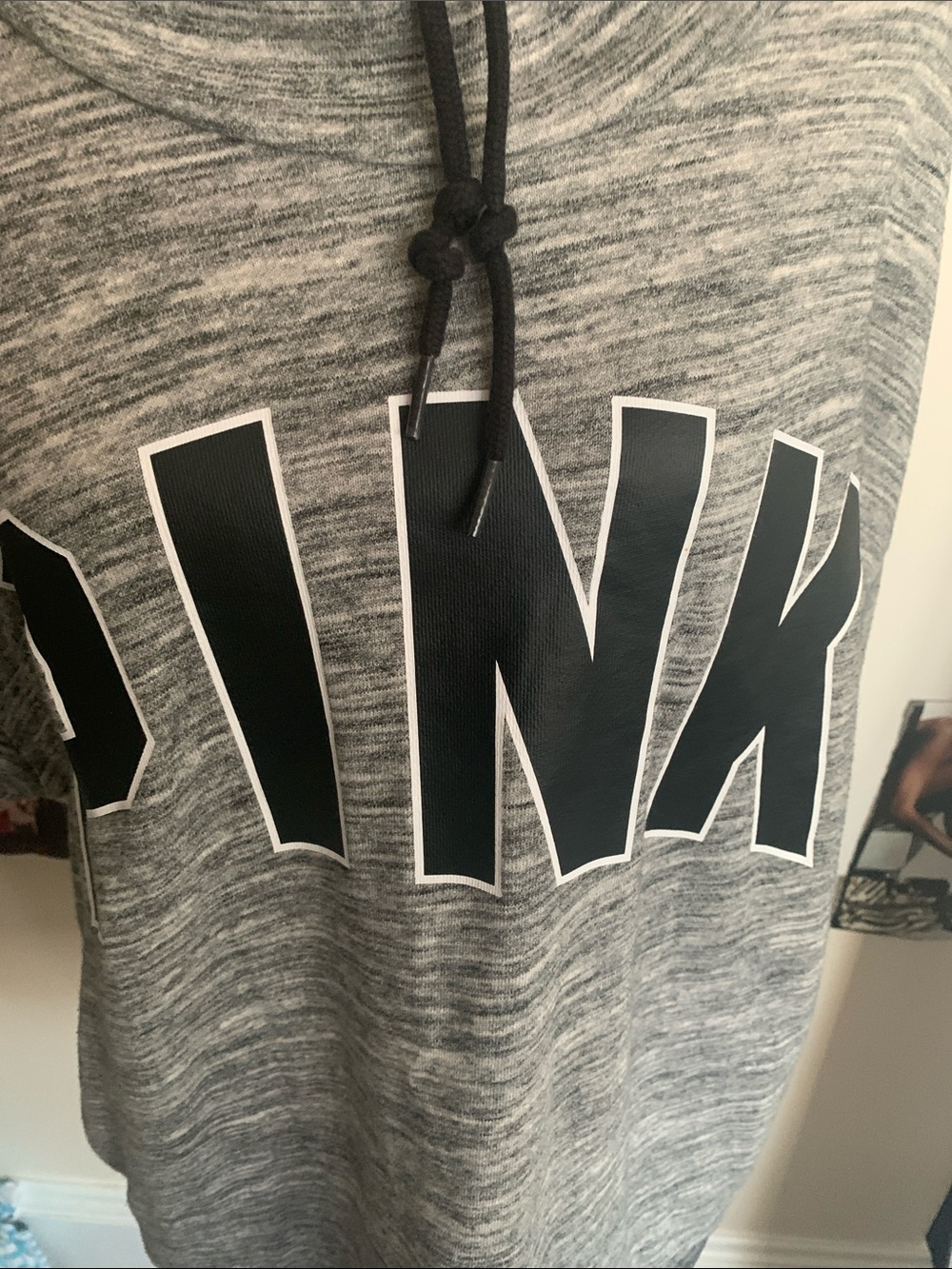 PINK Victoria's Secret Gray Funnel Neck Hoodie with Black Logo - Picture 9 of 10